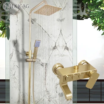 

Gold/Black gold Bathroom Faucets 8" Square Rain Shower Faucet wall mount Space aluminum 3-Way Swivel Tub Spout Shower Mixer Taps