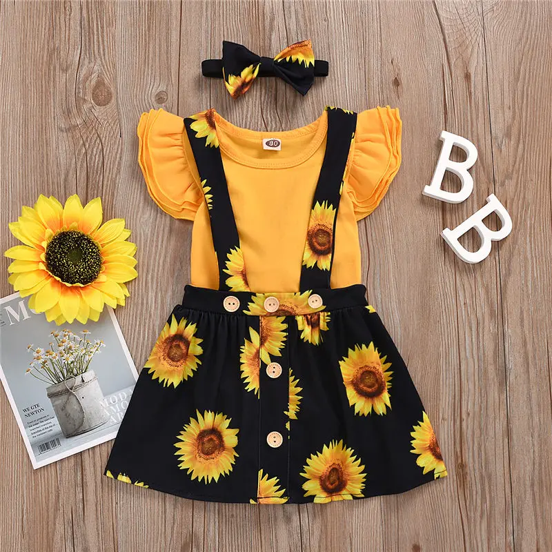 2020 summer sunflower baby girl clothes set  (15)