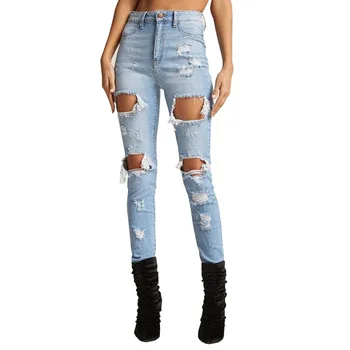 

Fashion Casual Womens Ladies High Waisted Skinny Ripped Denim Pants Slim Pencil Jeans Trousers Blue High Waist Pants
