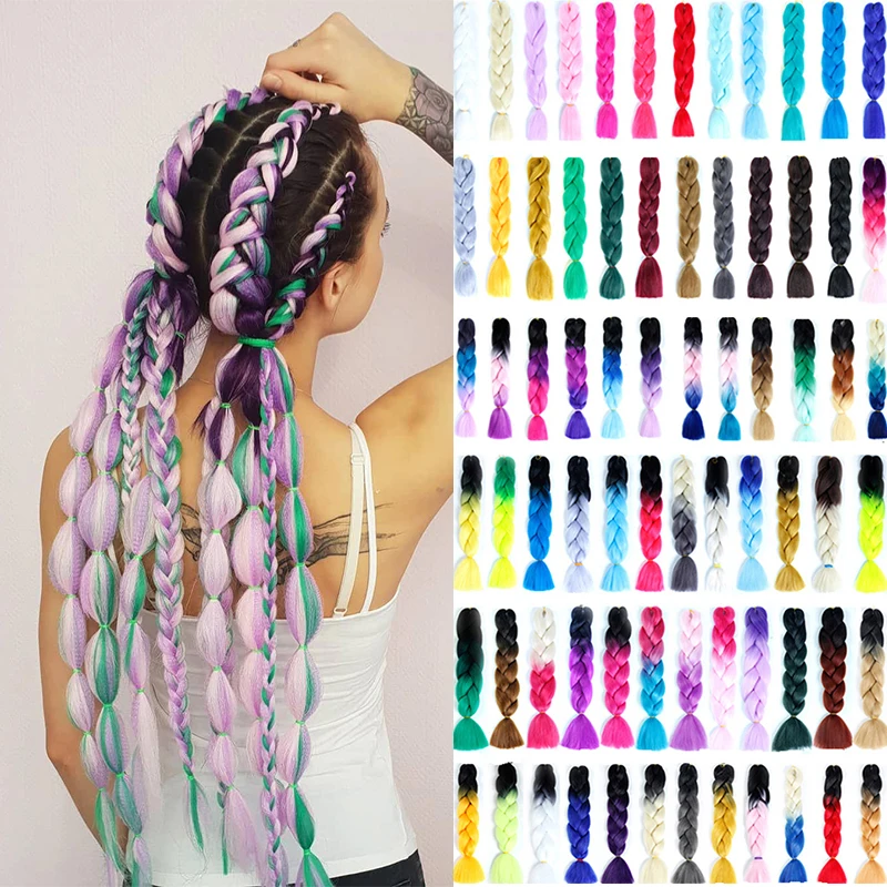 DIANQI sintético trenzado pelo pieza 100 g/unid 24 pulgadas de fibra trenzado pelo jumbo gran trenza color artificial de la extensión del pelo