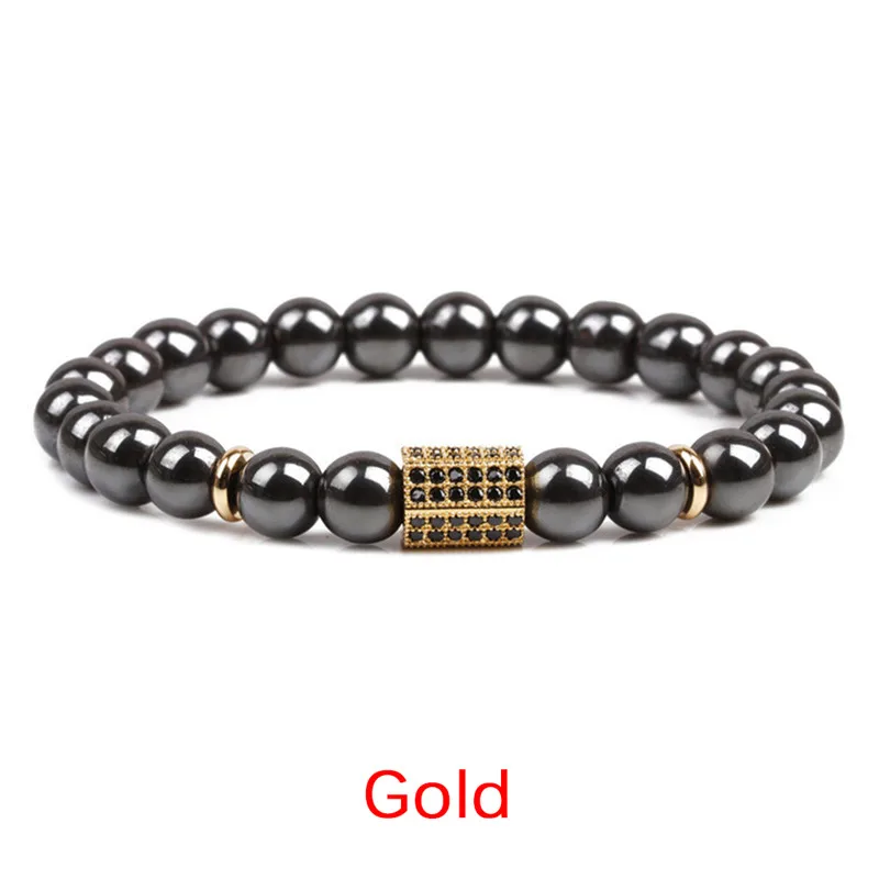 Weight Loss Stone Magnetic Health Care Magnetic Hematite Stretch Beaded Bracelets for Men Women - Metal Color: Gold