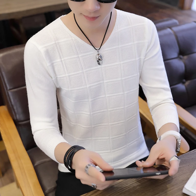 

2019 New Autumn Winter Fashion Brand Casual Sweater Men V-Neck Solid Slim Fit Knitting Men's Sweaters Pullovers Male