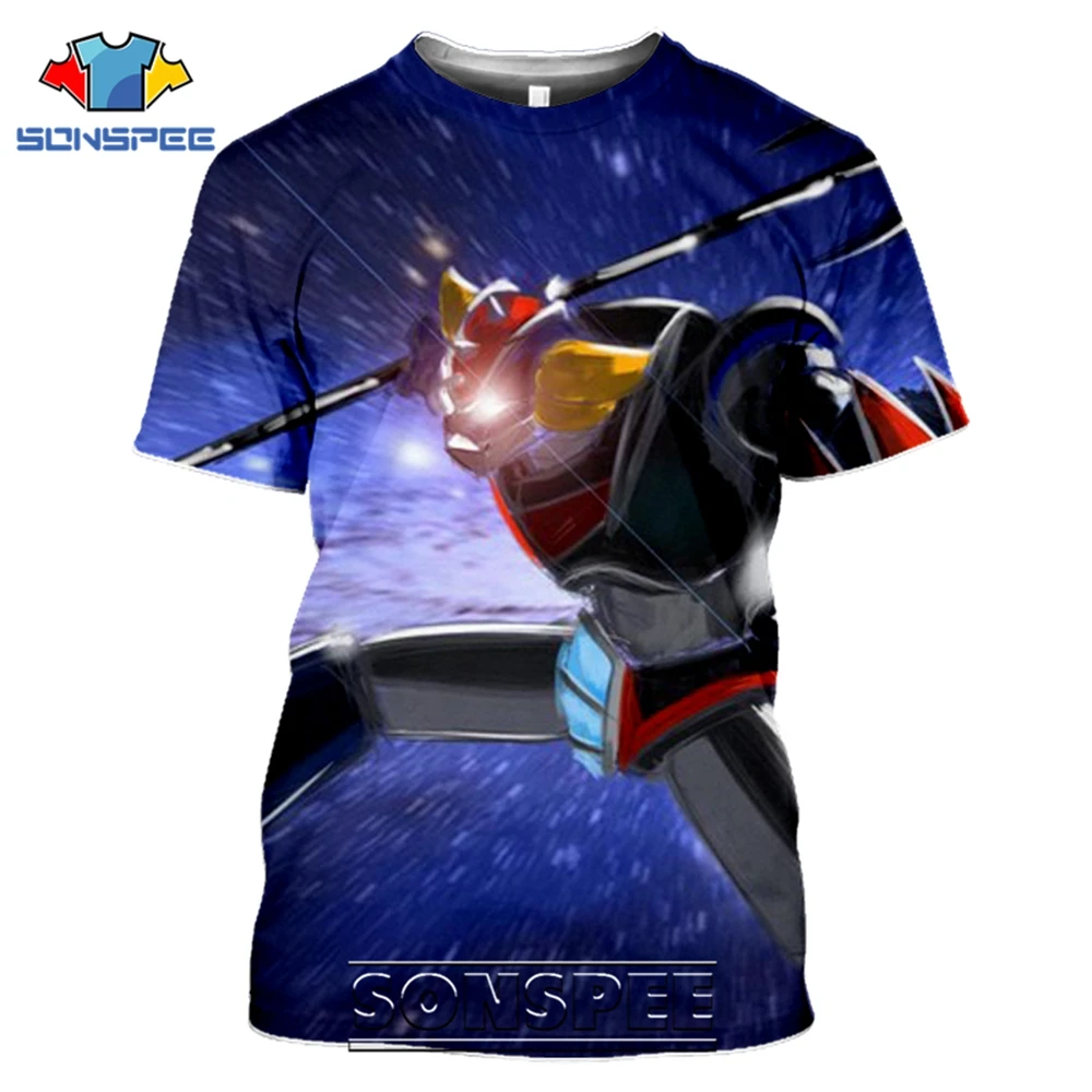 SONSPEE 3D Print Men Women Goldorak T-shirts Casual Streetwear Harajuku Hip Hop Short Sleeve Vintage Anime Tees Tops Shirt