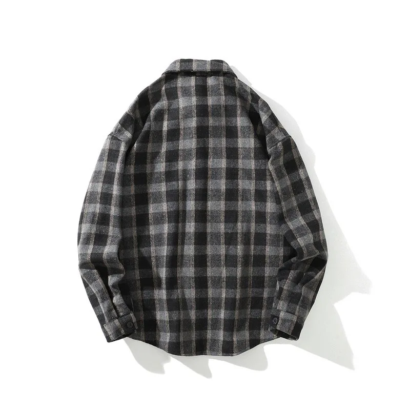 Men Shirt Thick 2021 New Arrival Spring And Autumn Fashion Pocket Checkered Loose Stripe Male Shirt Korean Style Hot Sale S131