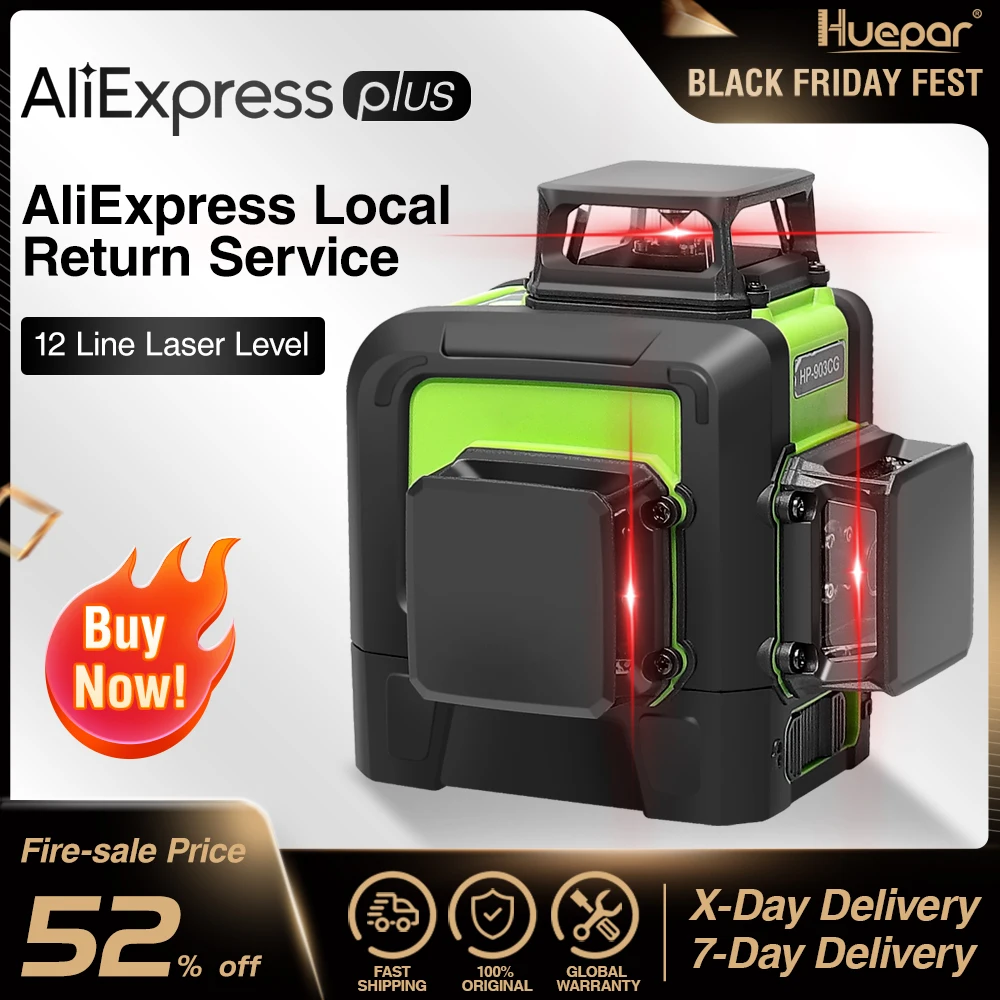 US $89.12 Huepar 12 Lines 3d Cross Line Laser Level Self Leveling 360degree Vertical Horizontal Cross Super Powerful Red Laser Beam Line