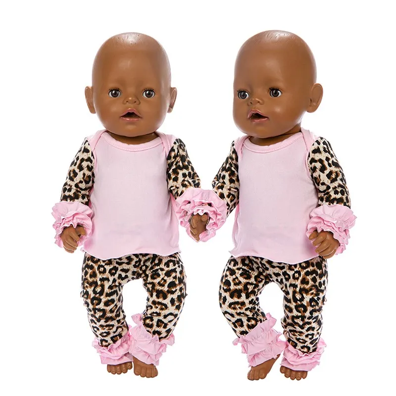 

Baby New Born American OG Girl Doll Clothes Born Fit 18 inch 40cm-43cm Solid leopard suit For Baby Birthday Gift