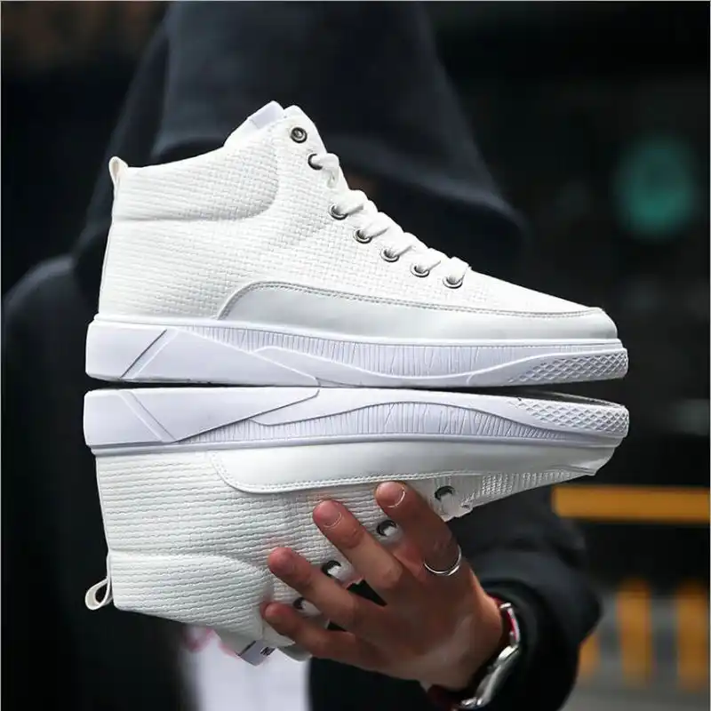 スニーカー男性カジュアルシューズメンズレザースニーカー高トップ黒人男性黒白干潟 Zapatos Mujer Chaussure オム靴 Lf 61 メンズカジュアルシューズ Aliexpress