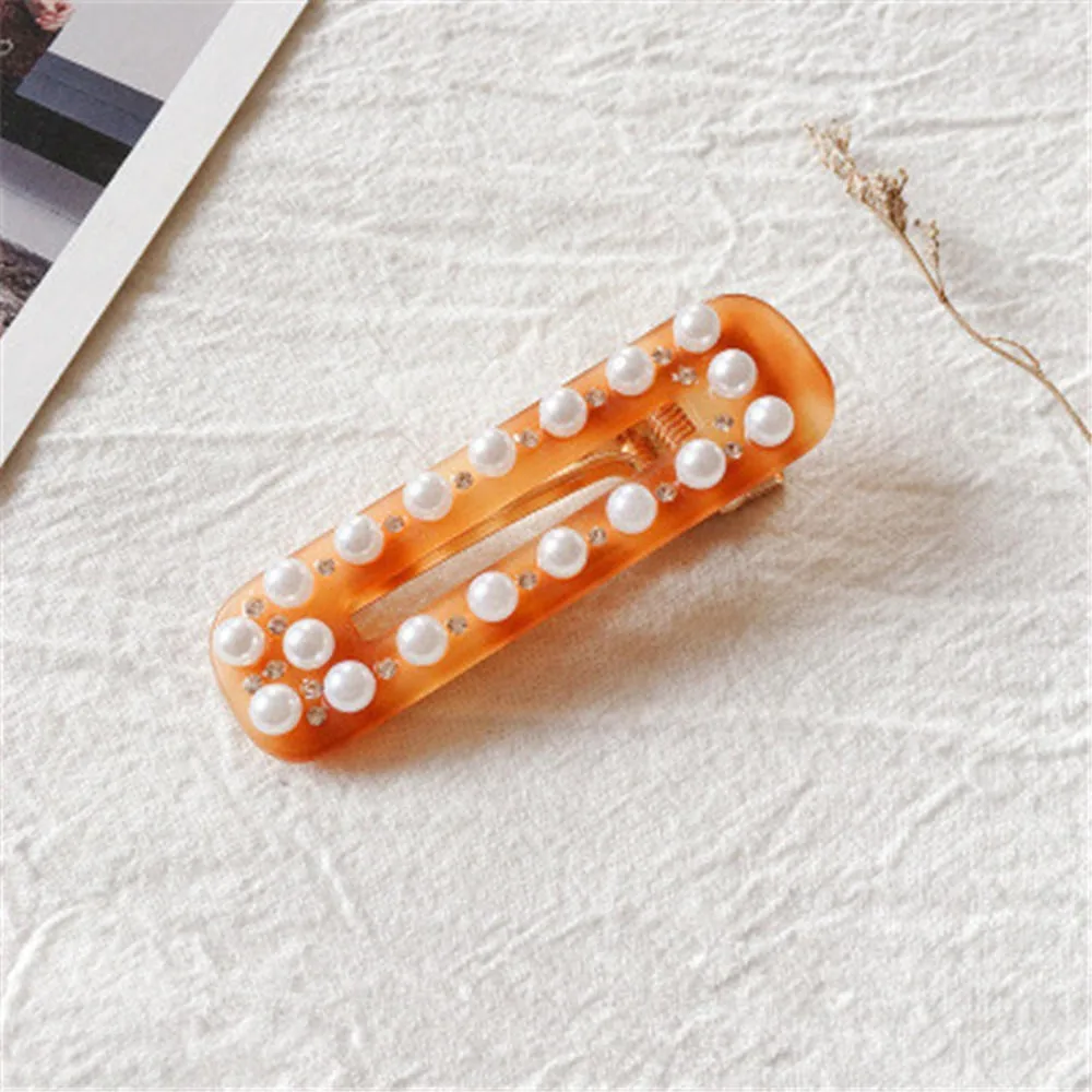Acetate Japanese Geometric Hair Accessories Cute BB Clip Square Hollow Hair Clip Pearl Edge Clip Wild 2