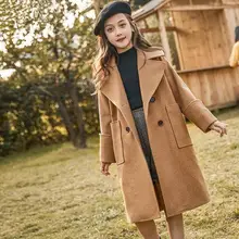 Осенне-зимнее шерстяное пальто для девочек детское модное длинное пальто для девочек, новая детская плотная теплая Повседневная Верхняя одежда, куртка K14