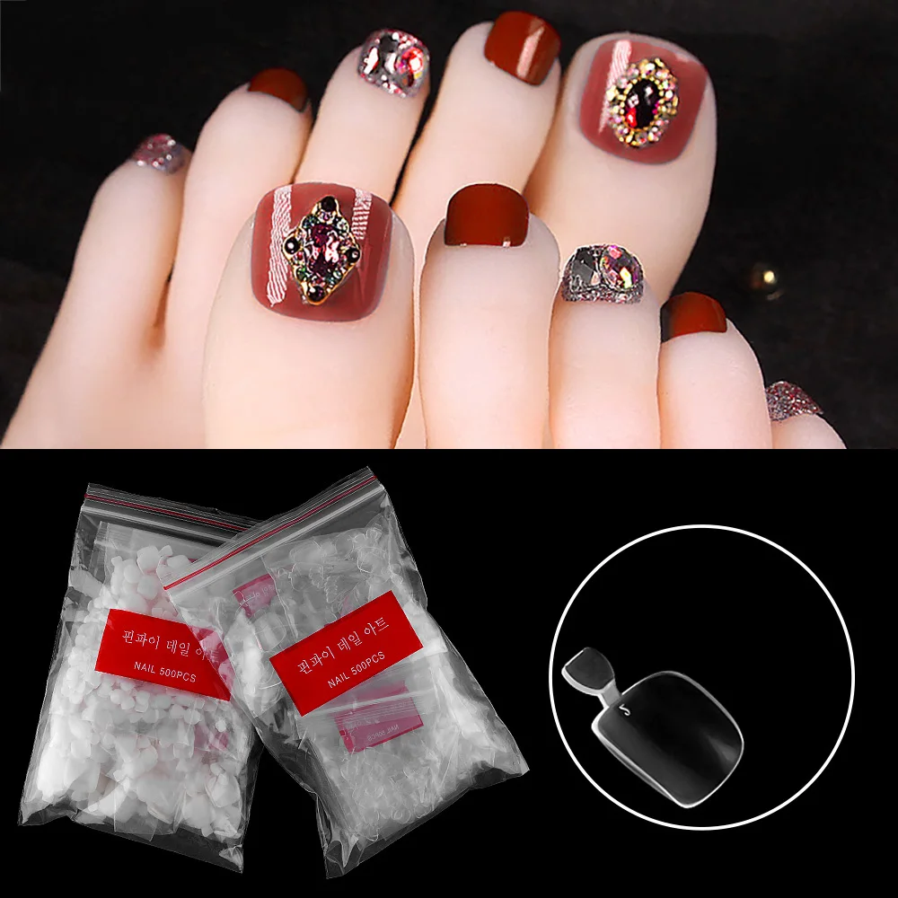 

Best Selling 500Pcs Toe False Nails Tips Clear Foot Fake Artificial Nails Sticker Fake Nails Manicure Art Decoration