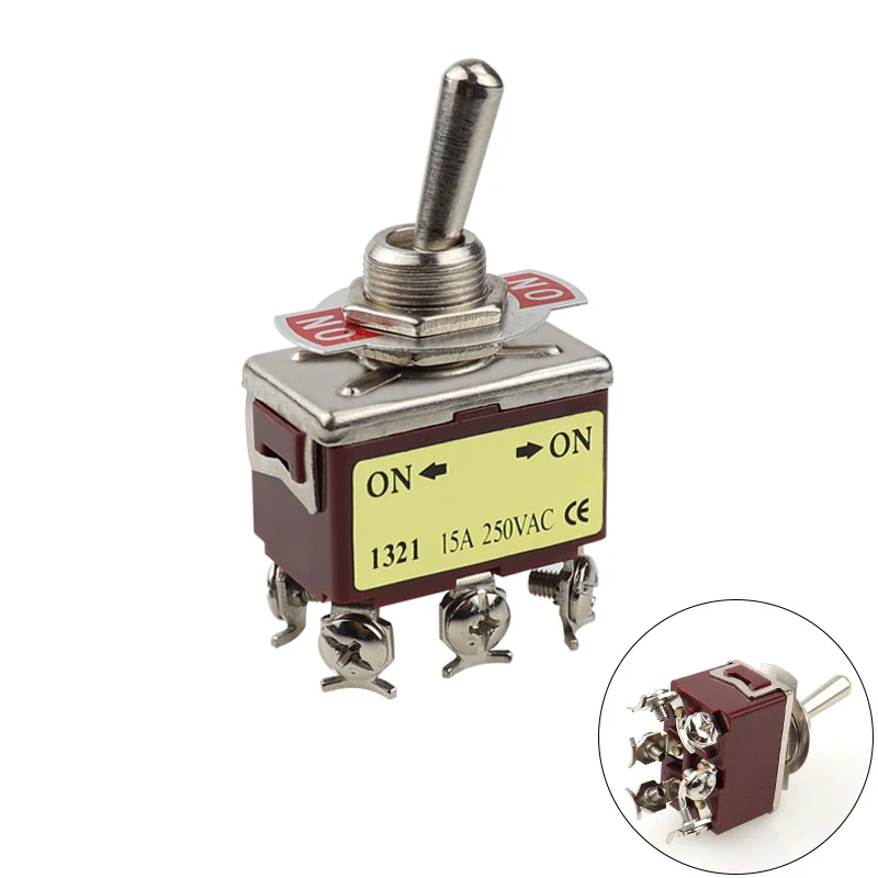 

1pcs E-TEN1321 12mm 250V 15A 6 Pin ON-ON Toggle Switch Rocker Switch DPDT Brown