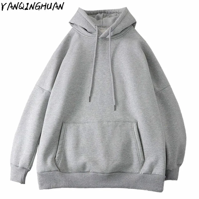 

Women Winter Plus Velvet Padded Sweatshirt Warm Imitation Lamb Velvet Pure Gray Black Pullover Harajuku Loose Tops Hoodie