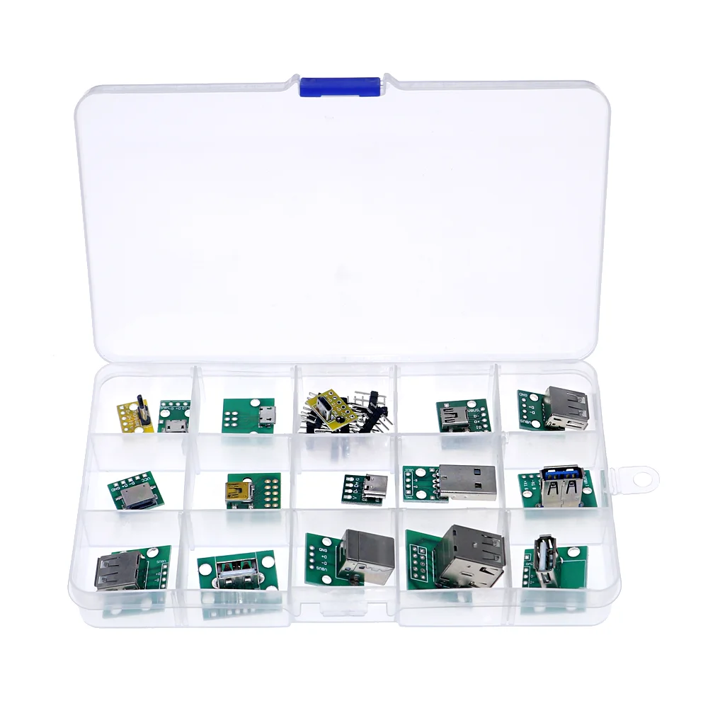 16 in 1 USB To DIP Adapter Board Pin Board Micro / Mini / port USB Male and Female Head 2.0/3.0/3.1 Type-C to DIP Converter +BOX 10pcs set 0 1 1mm 0 3 1 2mm bits drill set pcb circuit micro mini board print carbide mini drill bits for print circuit board