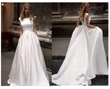 

Simple 2020 Princess Wedding Dress Elegant Appliqued A-Line Bride Dresses With Pockets Boho Wedding Gown 2020 suknia slubna