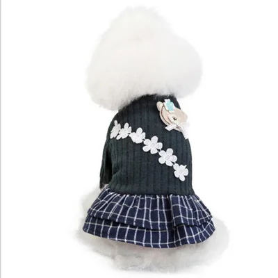 Dark Gray Одежда для домашних животных, кошек, собак, теплый осенне-зимний утепленный костюм для животного, стиль принцессы, хлопковое пальто с изображением маленького медведя и цветка для маленьких и средних размеров - Цвет: Dark Gray