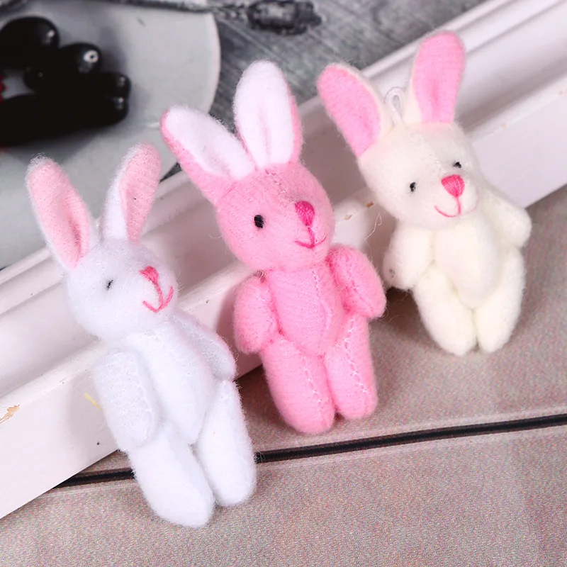 

10pc/lot 4cm 6cm Soft Mini Joint Rabbit Pendant Plush Bunny For Key Chain Bouquet Toy Doll DIY Ornaments Gifts elf