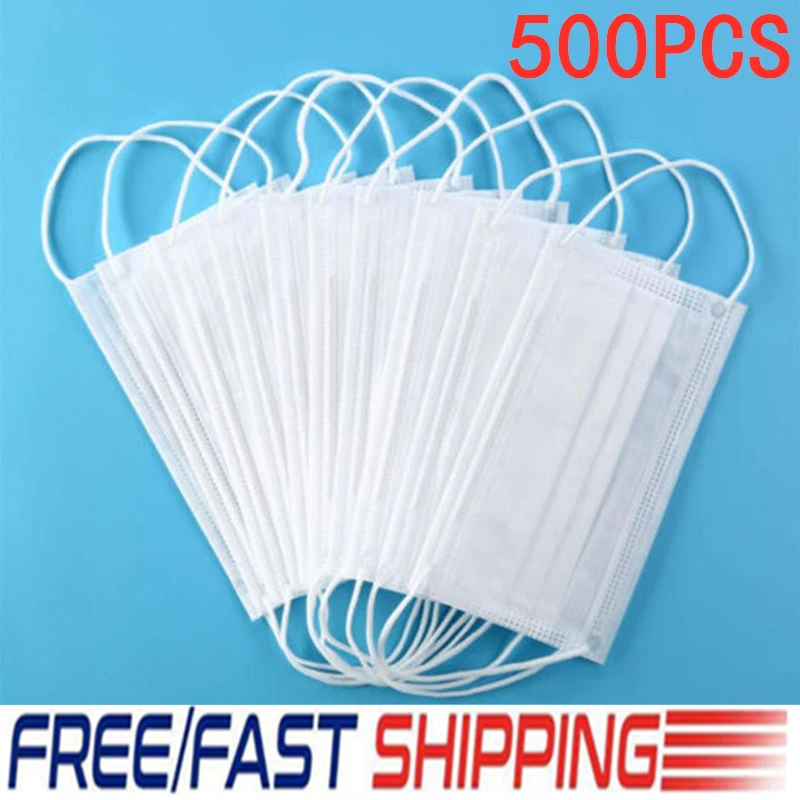 

500Pcs Face Disposable White Masks 3 Layers Dustproof Mask Facial Protective Cover Masks Anti-Dust Bacteria Proof Flu Face Mask
