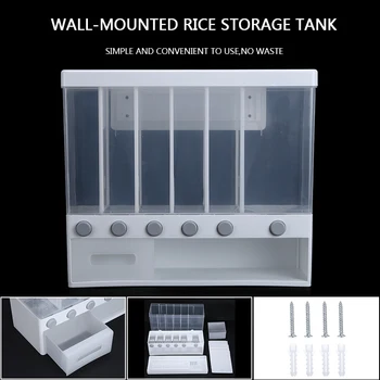 

6-in-1 Wall Mounted Food Grain Container Cereal Storage Kitchen Plastic Cereal Dispenser Tank Snacks Dry Goods Home Storage Jar