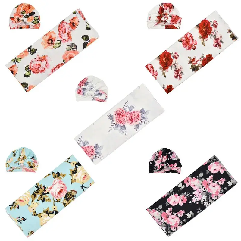 Bathing Photo Gifts Baby Wrapping Cloth Newborn Rabbit Ear Cap Towel Set Printing Package Swaddle Blanket Hat