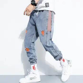 

Jeans Men Patchwork Hit Color Denim Pants Casual Denim Harem Pants High Street Loose Jeans Fashion Streetwear Plus size 5XL w779