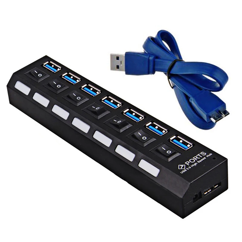 7 Порты и разъёмы usb-хаб для ПК компьютер док-станция USB для Macbook Pro huawei Matebook адаптер USB ПК Аксессуары usb-хаб 3,0 с Мощность адаптер - Цвет: 7 Port Black