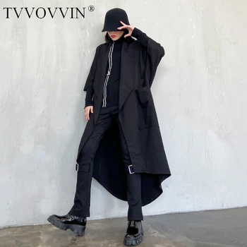 

loose Women Big Pocket Split Big Size Long Trench New Lapel Long Sleeve Loose Fit Windbreaker Fashion Tide Spring 2020 1R802