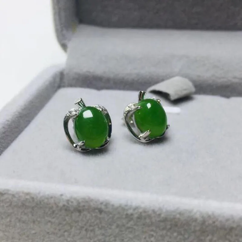 Натуральный Хотан Jade Jasper изумруд в форме яблока серьги инкрустированные серьги из циркона