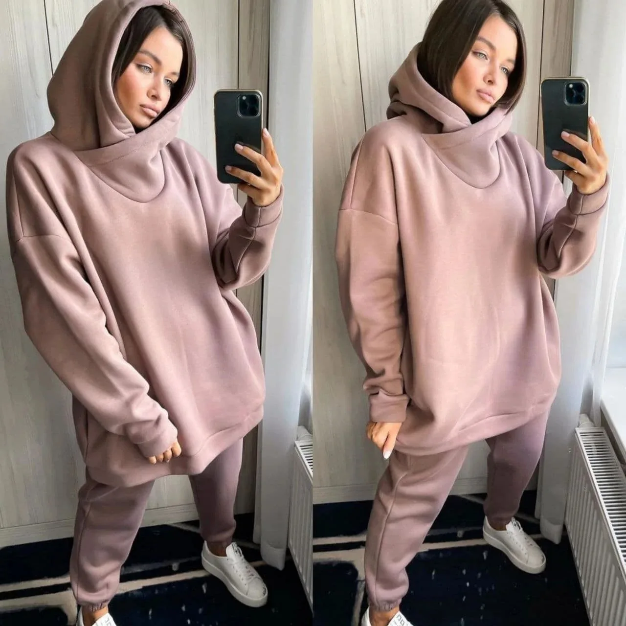 women's skirt suit sets Autumn Winter Warm Tracksuit Women Two Piece Set Oversize Hoodie Sweatshirt And Jogger Pants Sportswear Outfit Fleece-lined Suit pant suit