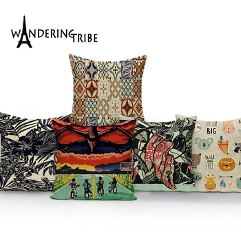 

Retro Landscape Cushion Cover Shabby Chic Home Decorative Pillowcase Linen Cushions Covers Sofa Flowers Pillowcases Kissenbezug