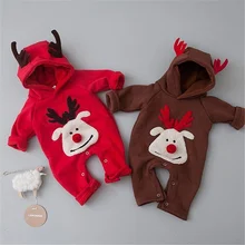 

Baby Christmas Clothes Autumn Winter Reindeer Hooded Long Sleeve Romper Jumpsuit Toddler Girls Boys Xmas Romper Clothes