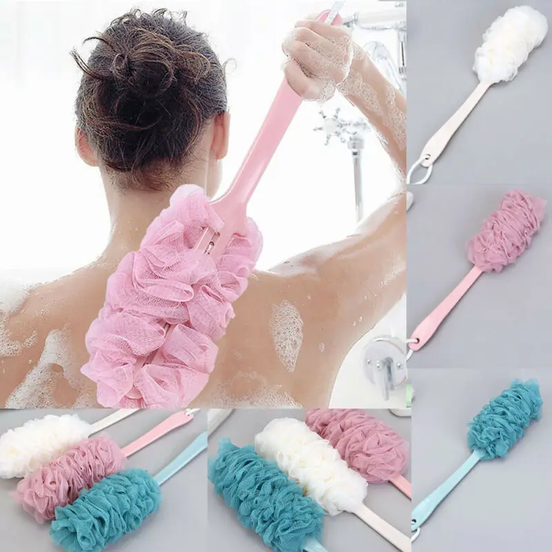 Пемза для мытья тела Задняя щетка для душа Loofa сетчатый шар для ванны с длинной ручкой