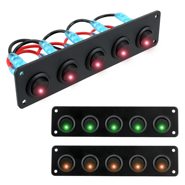 Pannello Interruttori A Bilanciere 12-24V - 5 Pulsanti LED Rosso, Impermeabile IP67 Per Auto, Barche, Camper - Foto 3