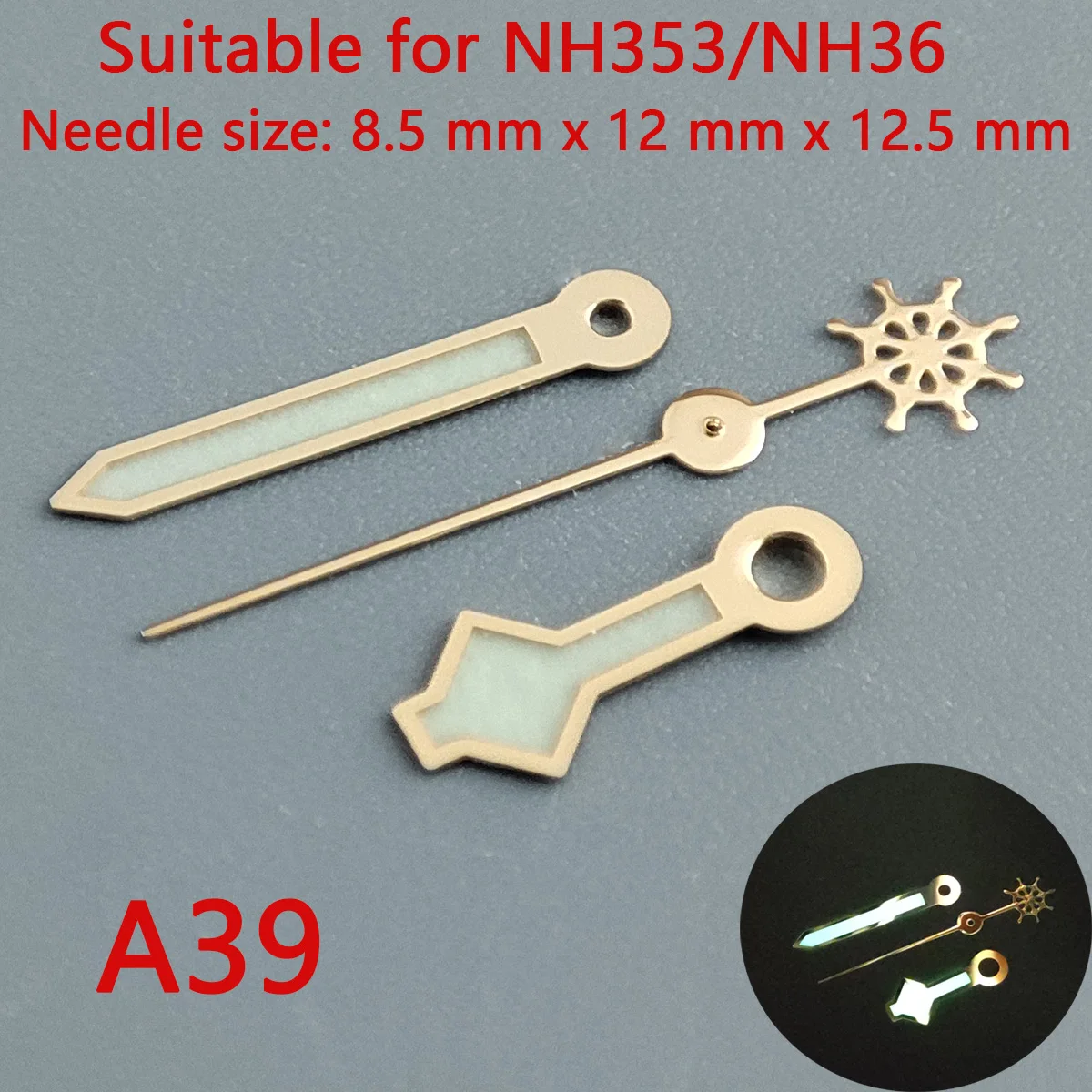 Luminous Green & Silver Watch Hands Set with Seconds Pointer