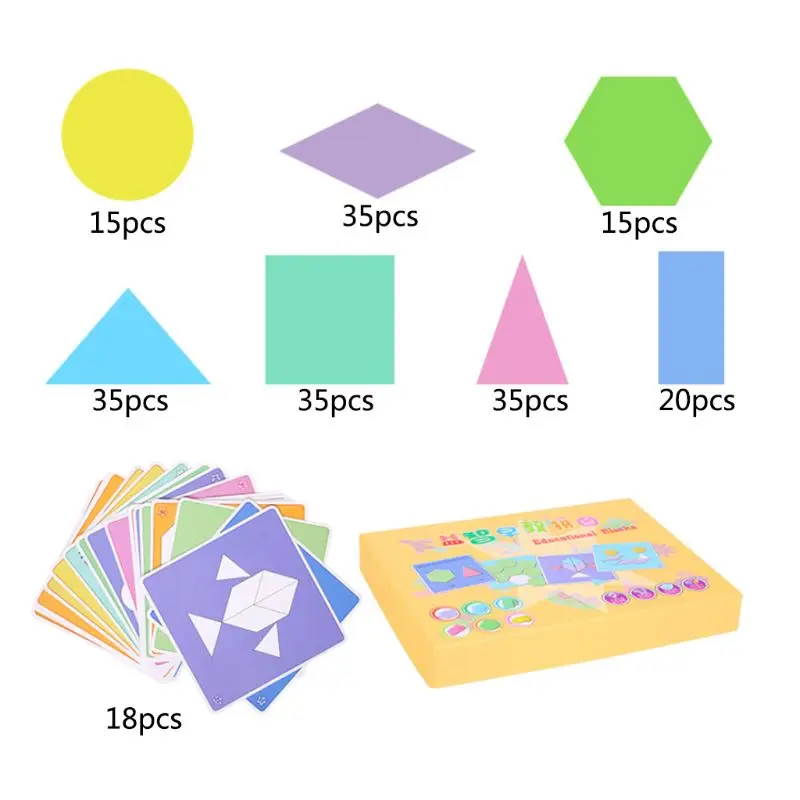 

190pcs Creative Wooden Geometric Blocks Jigsaw Tangram Puzzle Games Educational Toys Learning Developing For Children Y4QA