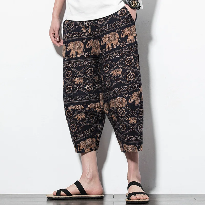 Harem Pants Men's Casual Baggy Pants Chinese-style Summer Large Size Pants Capri Casual Beach Loose Pants Men's