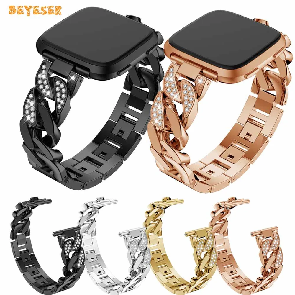 

Stainless Steel Watchband Accessories Wristbands Straps Bracelet Watch Band For Fitbit Versa Smartwatch Rhinestone Luxury Belt