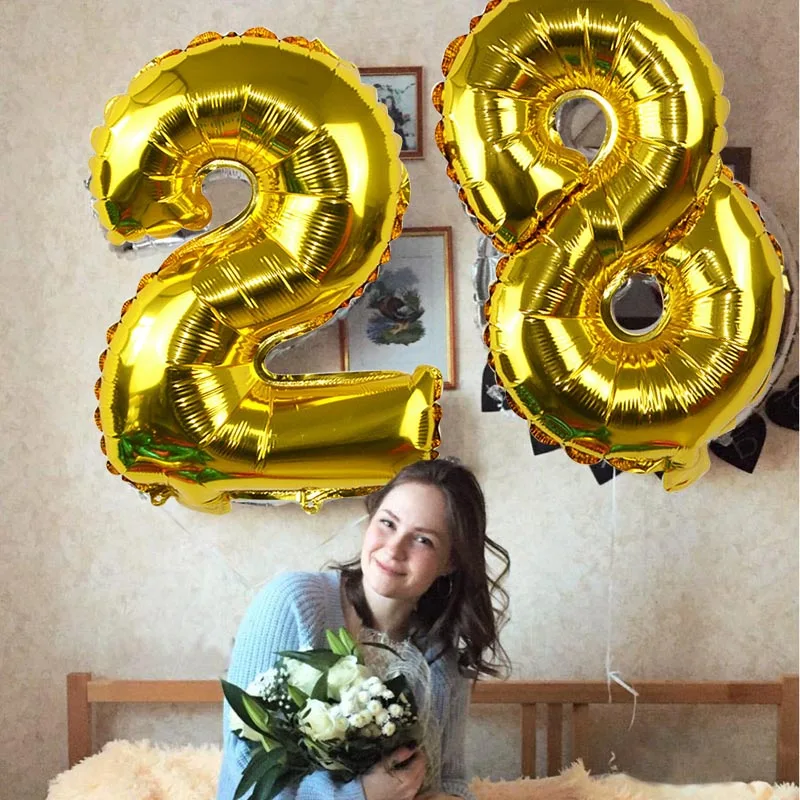 16/32 дюймов Большой Фольга на день рождения воздушные шары гелиевые шара с цифрой