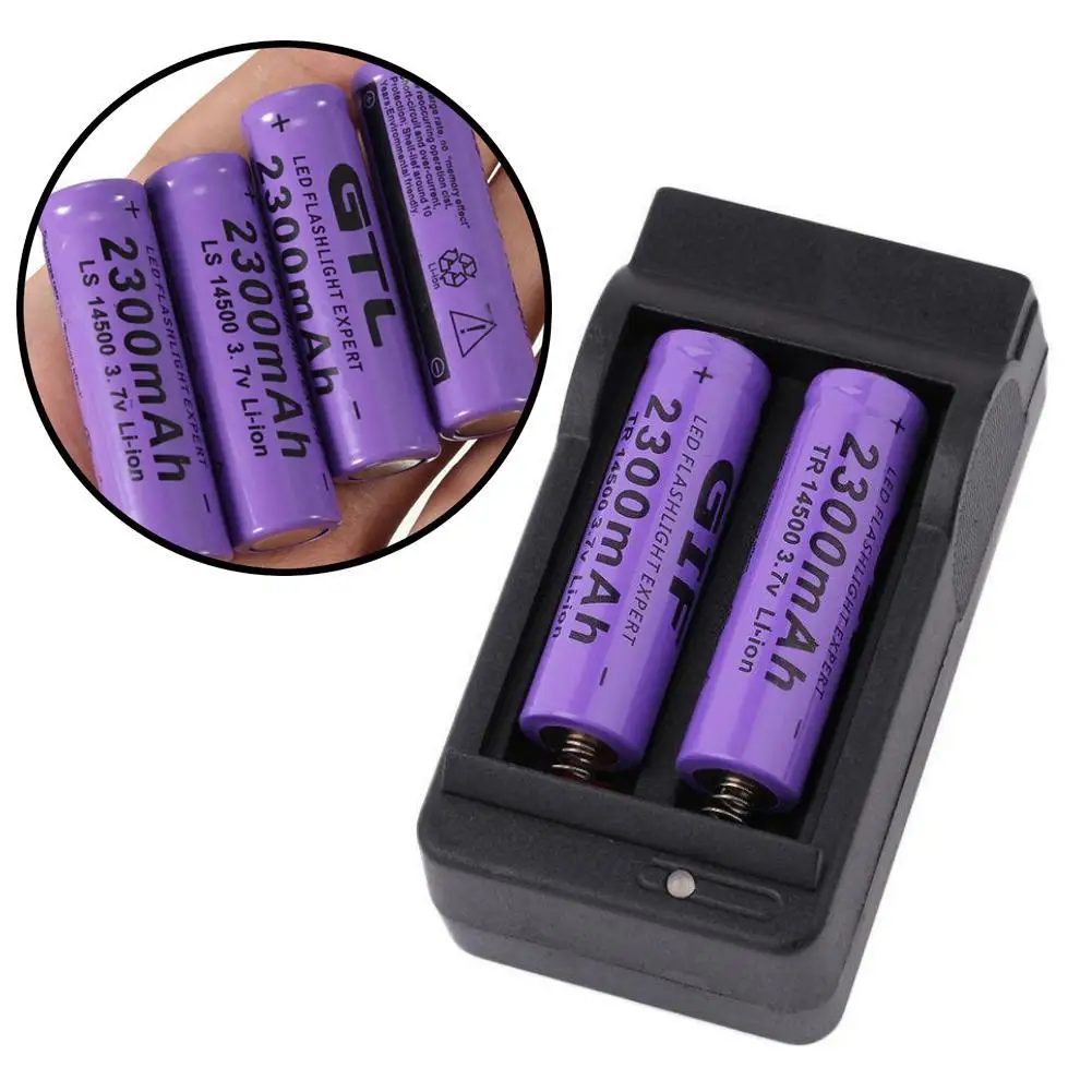 4 шт 3,7 V 2300mAh 14500 AA литий-ионная аккумуляторная батарея черное зарядное устройство