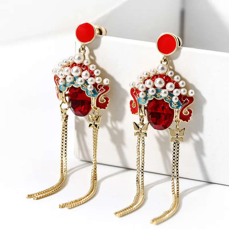 Женские серьги-подвески Peking Opera серьги с длинной цепочкой и искусственным