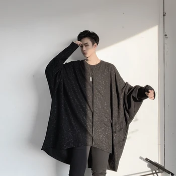

Men Oversize Bat Sleeve Loose Print Pullover Sweatshirt Coat Male Streetwear Hip Hop Punk Gothic Long Hoodie Outerwear