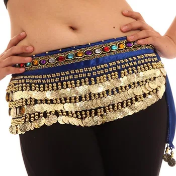 

Women Sundress Vestidos Party Belly Dancer Costumes Hip Scarf Wrap Golden 248 Sequins Belt Velvet Skirt