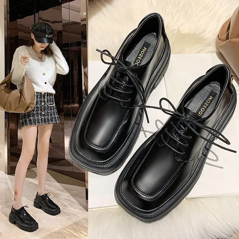 

Single shoes women's spring new thick heel all-match college British style small leather shoes women's shoes X684