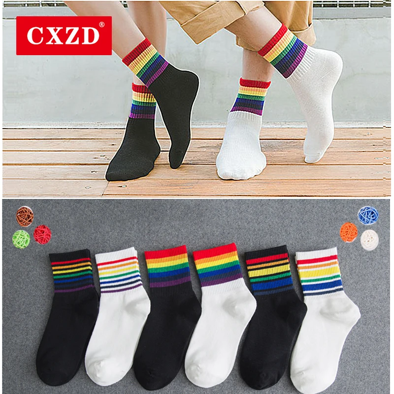 CXZD новые зимние носки унисекс хлопковые в радужную полоску рождественские