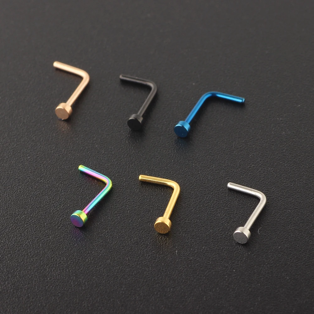 Wholesales Drop Small Shape L Flat Top Nose Rings Stainless Steel Nose Piercing Studs Jewelry Invisible Nose Ring For Women