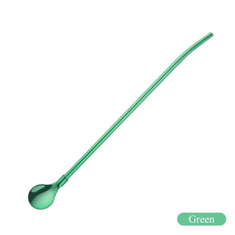 8pcs green 8 шт. Экологичная нержавеющая сталь длинная металлическая Питьевая соломинка с ложкой для перемешивания Подарочные Кисти Yerba mate Teaspoon bar аксессуары - Цвет: 8pcs green