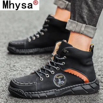 

High Quality New Winter Autumn Handmade Men's Warm Boots Leather Ankle Boots Outdoor Comfortable Casual Shoes Plus Size 38-50