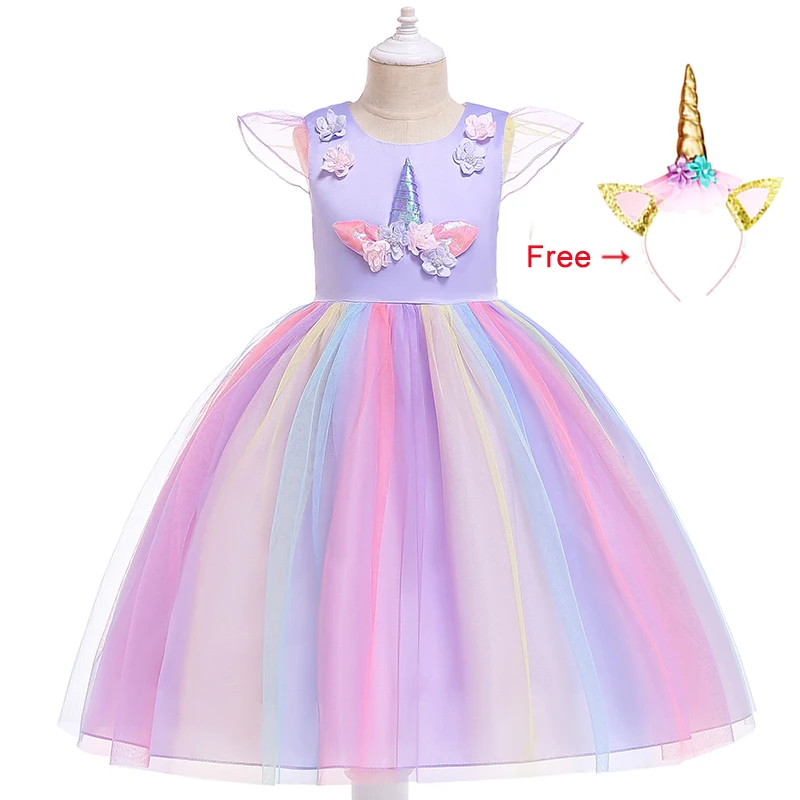 Girl Carnival Unicorn Dress Kids Fantasy Christmas Hallowen Dresses For Girl Children Birthday Party Costumes Girls Clothing - Цвет: 7