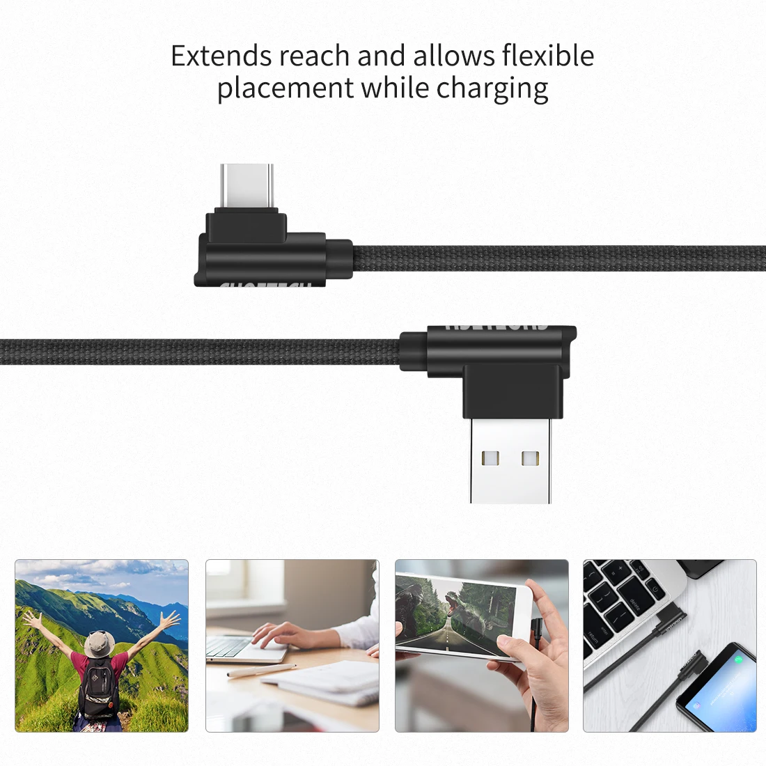 CHOETECH 90 градусов тип-c USB-C кабель 2.4A Быстрая зарядка данных Шнур usb кабель для samsung Xiaomi Android мобильный телефон кабель
