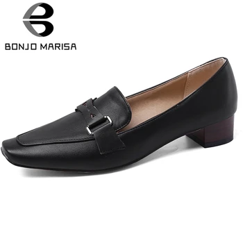 

BONJOMARISA Retro Ladies Spring Pumps Square Toe Metal Shallow Pumps Women Low Heel Fashion Casual Office Shoes Woman