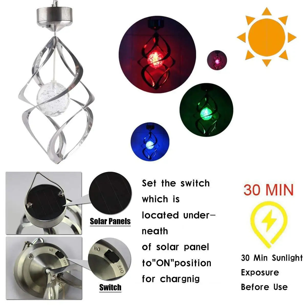 

LED Solar Colorful Wind Turn Light Outdoor Wall-mounted Wind Colors Changing Holiday Landscape Garden Hanging Art Deco Lamp